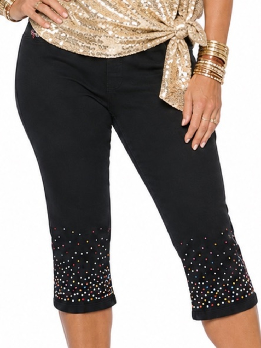 QUACKER FACTORY CLASSIC DREAM JEANS EMBELLISHED COLORED STONES CAPRI PANT SZ MED